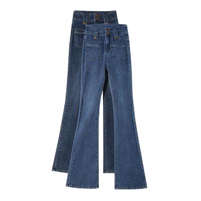Hochtaillierte, leicht ausgestellte Jeans für Damen im Frühling und Herbst, neuer Stil, schmale Passform und elastisch, kleine Retro-Schlaghosen