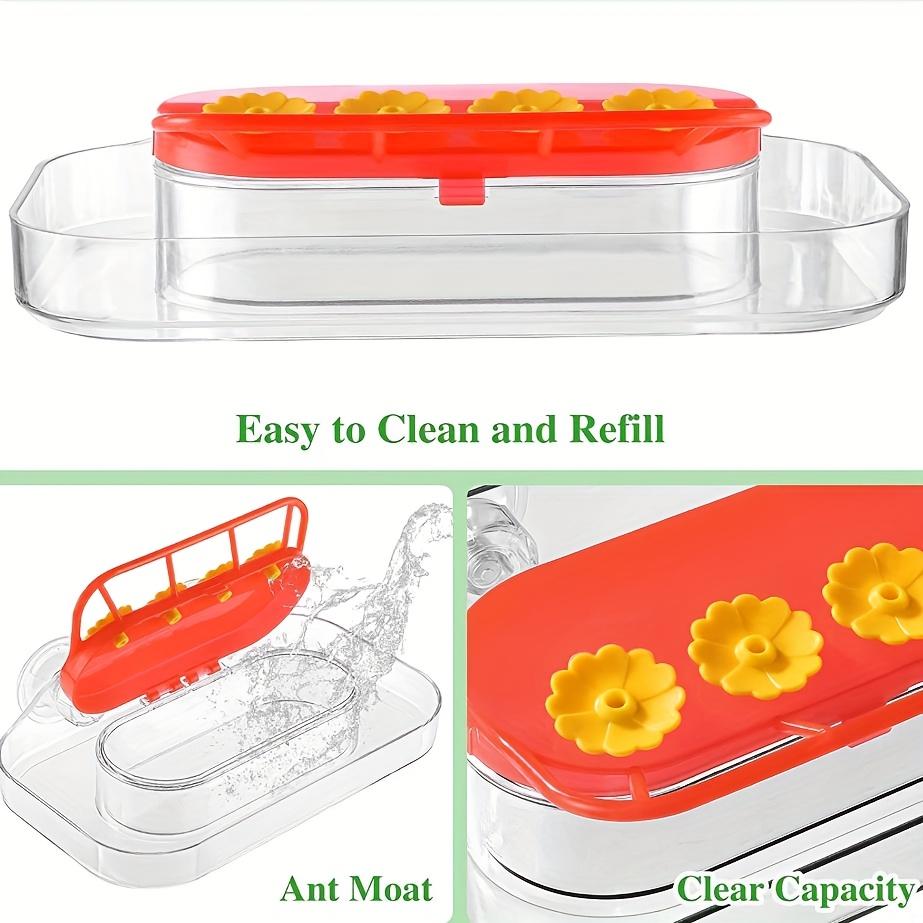 4-Station Hummingbird Feeder with Red Base and Yellow Flowers - Suction Cup Design, Plastic, No Electricity Needed, Perfect for Indoor or Outdoor Use
