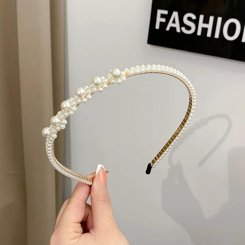 Mode Full Pärla Hårband Elegant Enkelt Blomma Kvinnor Hårbygel Band Pannband Infattning Flickor Håraccessoarer Huvudsmycke