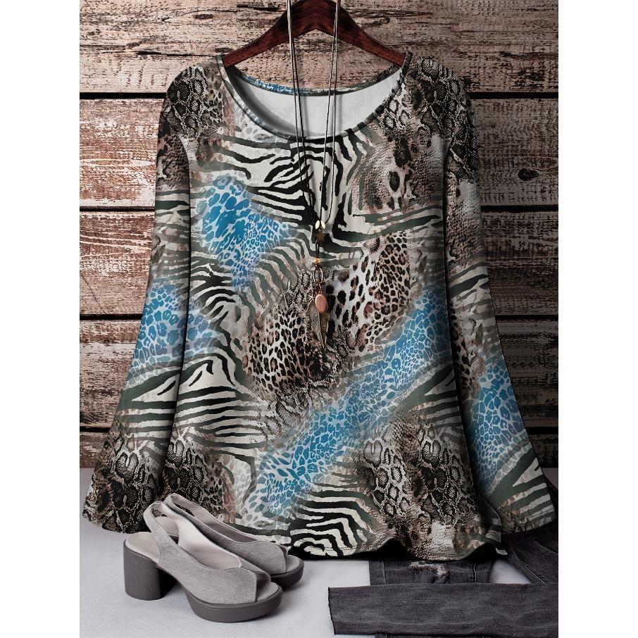 Women Fashon Polyester Comfortable T Shirts Sports Grid 3D Print Loose Round Neck Long Sleeve T-shirt Top