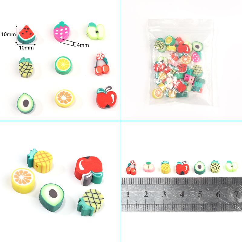 50Pcs Cute Soft Pottery Fruit Bead Clay Animal Pattern Loose Bead  Diy Children Girl Charm Jewelry Bracelets Necklace Supplies