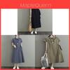 Lockeres kurzärmeliges Kleid aus Baumwolle und Leinen im japanischen Stil mit Taschen für Freizeitkleidung