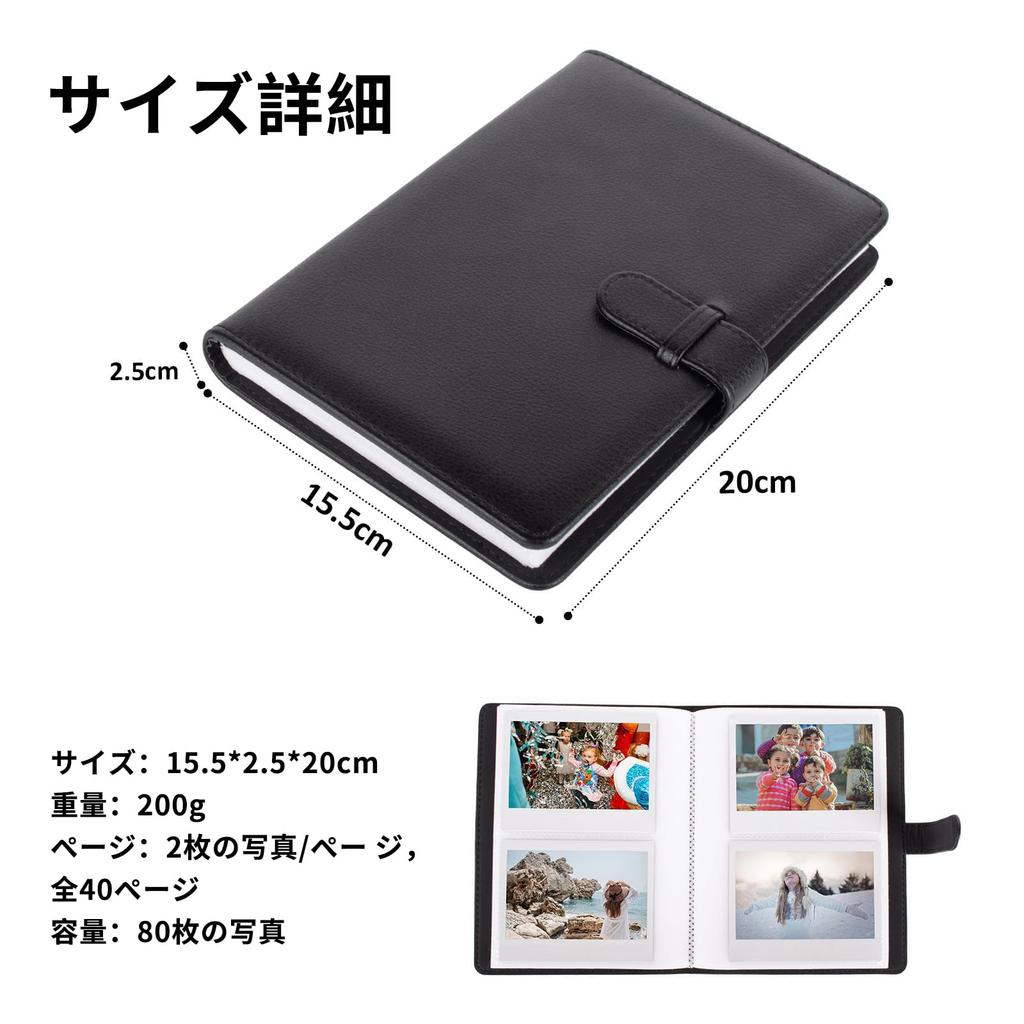 kinokoo for Fujifilm Instax Wide 400 Photo Album, Holds 80 3.4x4.3-inch Photos, PU Leather (Black), Available in 3 Colors, Birthday Gift