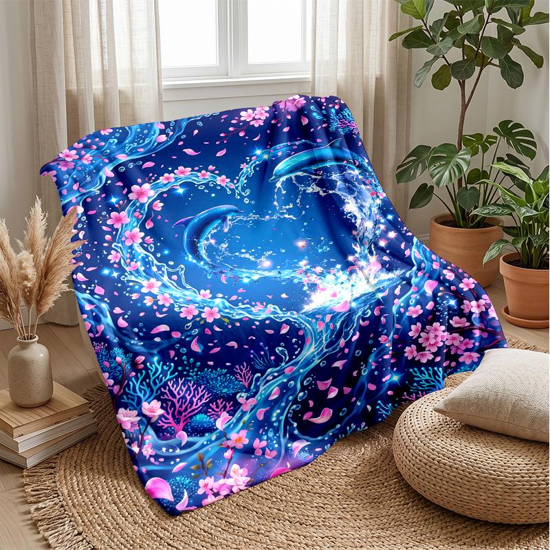 Ocean Heart Connection Theme blanket Lightweight Warm Flannel Blanket Decorative Throw Blanket for Home Decoration