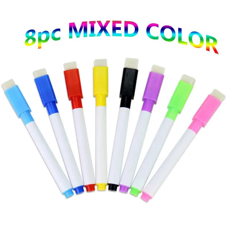 8PC Magnetic Colorful Whiteboard Pen Black White Board Markers Built In Eraser School Supply Childrens Graffiti Drawing Pen