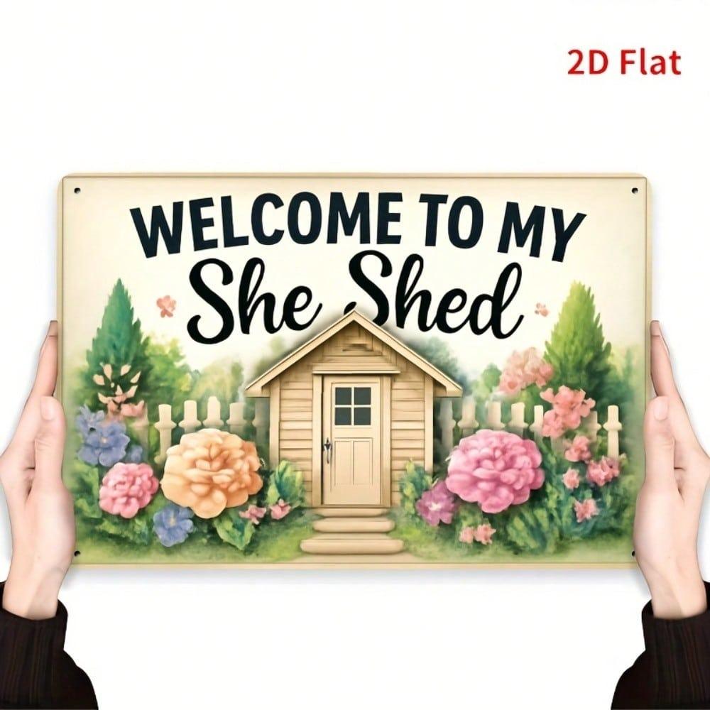 Vintage Farmhouse Metal Sign Welcome To My She Shed Weatherproof Wall Art Decor