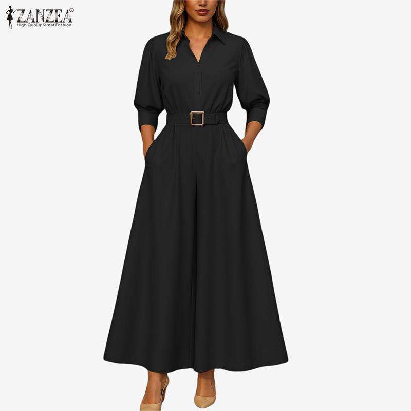 ZANZEA Blusa de Manga 3/4 para Mujer y Pantalones de Pierna Ancha Conjuntos Casuales de Dos Piezas