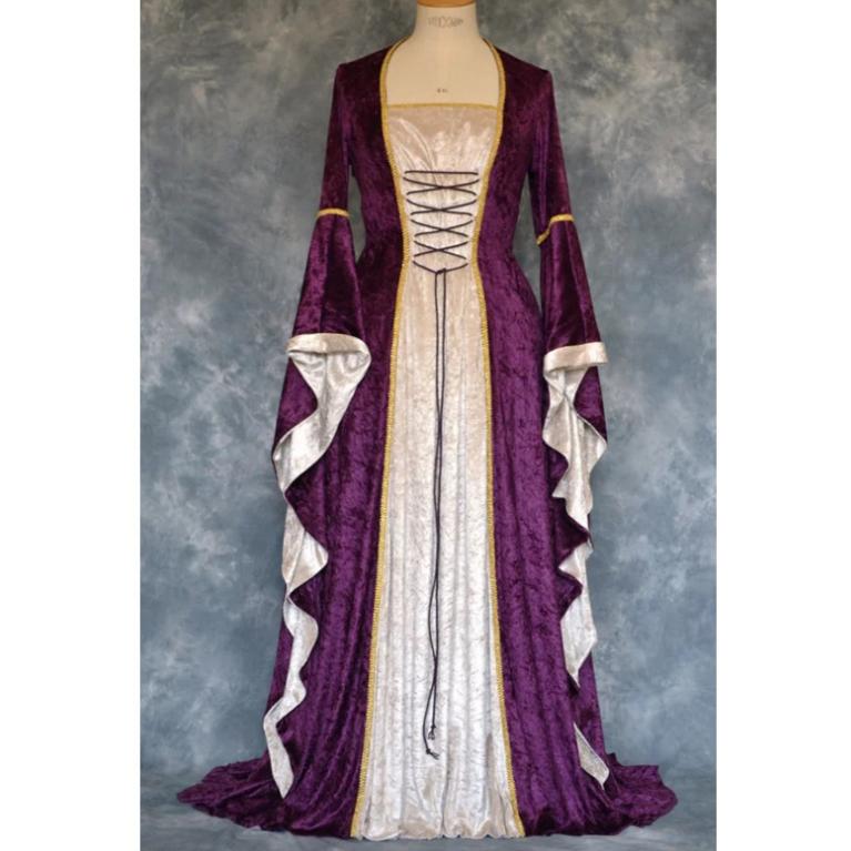 Gold Velvet Flared Sleeves Retro Medieval European Court Long and Ground Women's Skirt