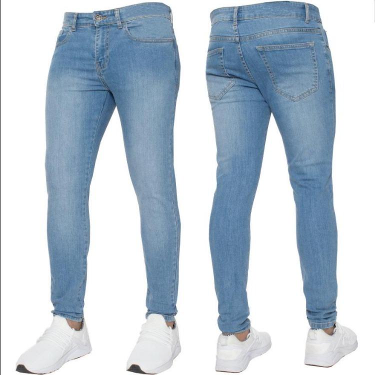 Elastic Jeans For Men Minimalist Tight Fitting European American High Quality S светло-синий