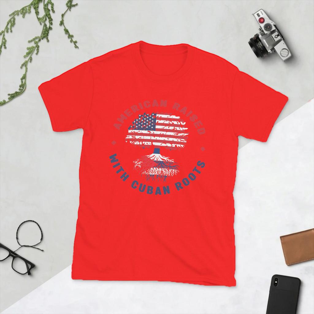 Unisexs TShirts American Raised with Cuban By Roots Vintage Cotton Tee Shirt Short Sleeve T Shirt Round Collar Tops Gift Idea