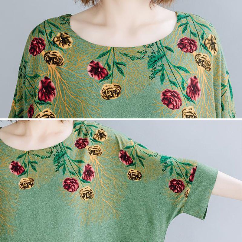 WTEMPO Зеленое женское платье больших размеров Летнее длинное платье с круглым вырезом — фото 6