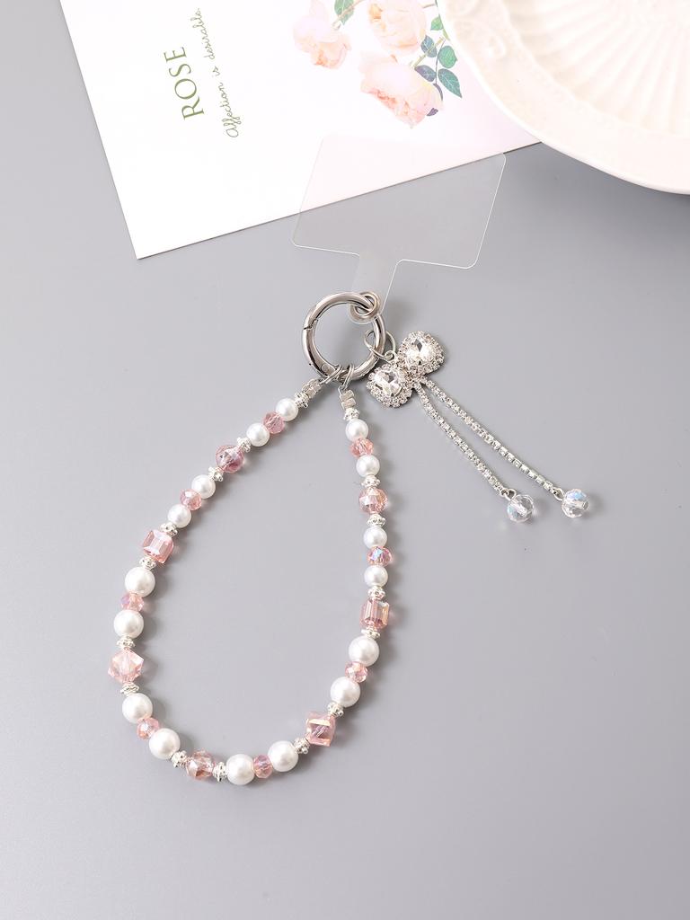 Multi Color Light Ins Rhinestone Bow Short Mobile Phone Pendant Wrist Style Versatile Pendant With Transparent Card