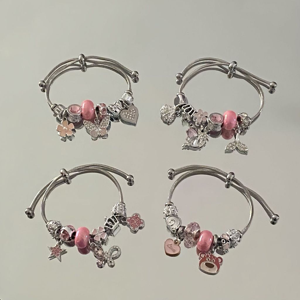 Sweet Cool Princess Style Pink Butterfly Pendant Bracelet With Rhinestones For Women