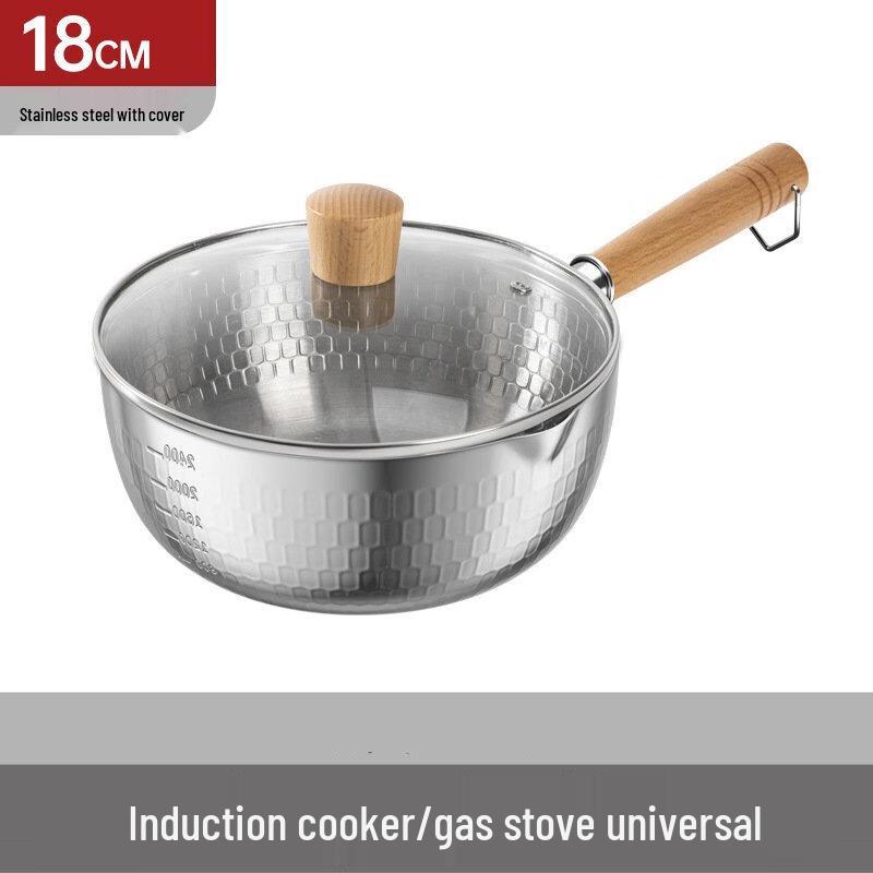 UOTO Wooden Handle Hammered Stainless Steel Yukihira Pot