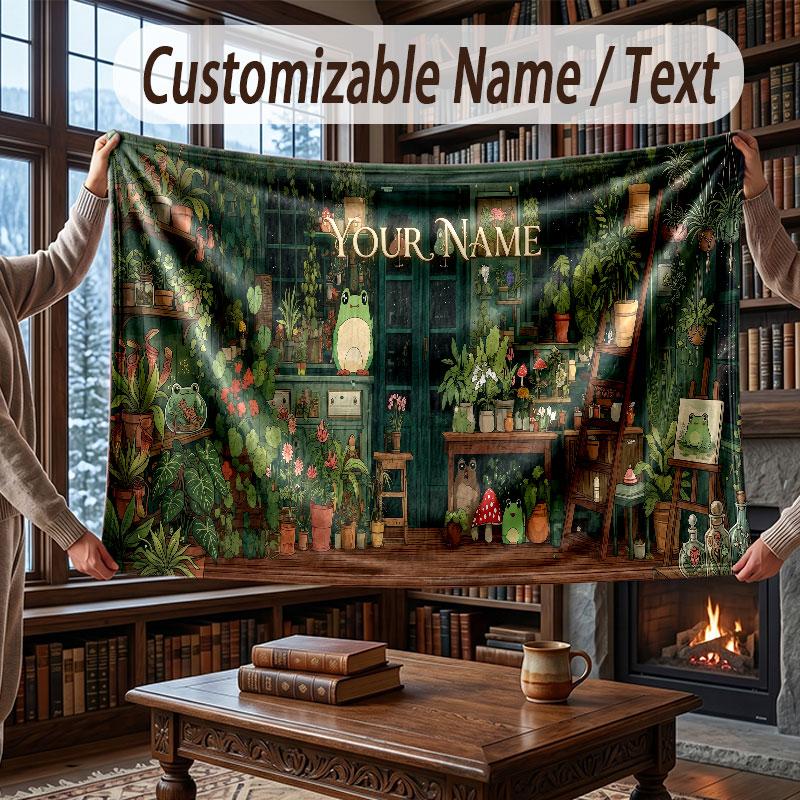 Floral Garden Theme Throw Blanket Custom Name Text Personalized Blanket Soft Cozy Blanket for Home Sofa Bed