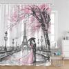 Pink Fashion Romantic Shower Curtain Paris Landscape Dress Pink Bathroom Decoration Modern Bathroom Curtain with Hook