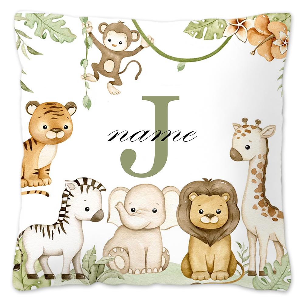 Animal with Name Pillow Case Personalized Pillow Dust Cover Bedroom Kids Wild Party Decoration Pillowcase Birthday Children Gift