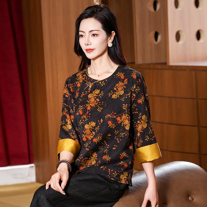 

Шелковая летняя футболка с круглым вырезом и рукавом три четверти из шелка «Хуало» с ароматом облаков, шелковый топ из тутового шелка, маленький L