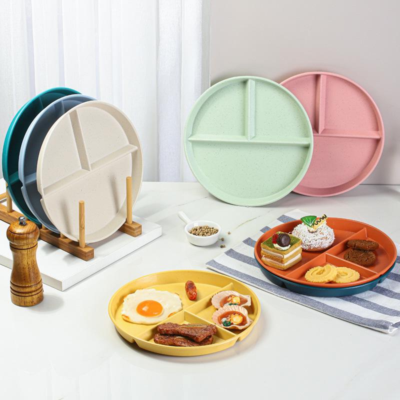 Fat Loss Portion Control Plate: Three-Compartment, Drop-Proof Wheat Straw Design, Color-Coded for Efficient Meal Planning.