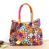 Bohemian Design Leather Bag Flower Contrasting Color Woven Casual Tote Shoulder Messenger Bag Women'S Bag
