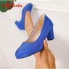 Fashion Aphixta Blue Leapard Red Round Toe 6cm High Chunky High Heels Flock Pumps Women Hot Sale Party Disco Dance Big Size 35-42
