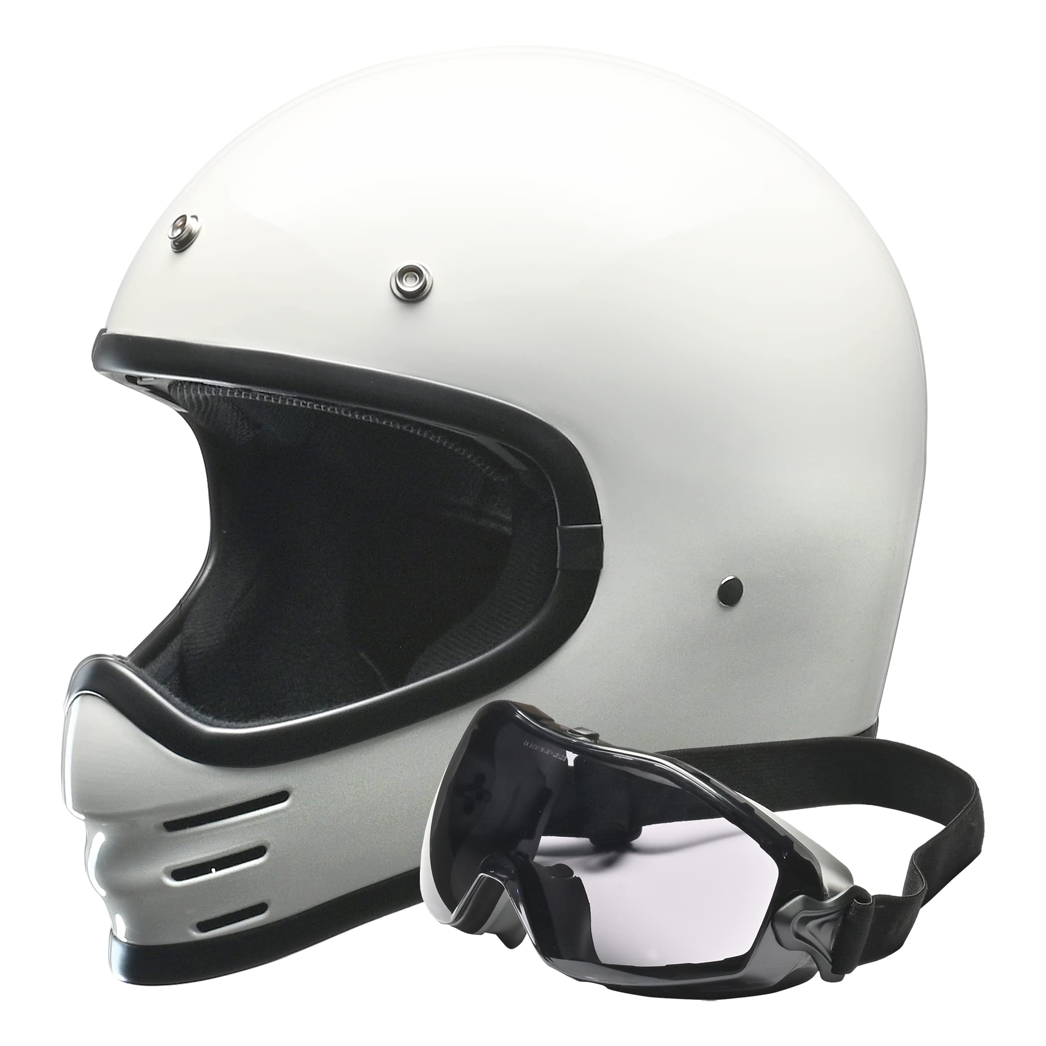 

LEAD RUDE Full-Face Scrambler Motorcycle Helmet, White, One Size Fits Most (Under 57-60cm)