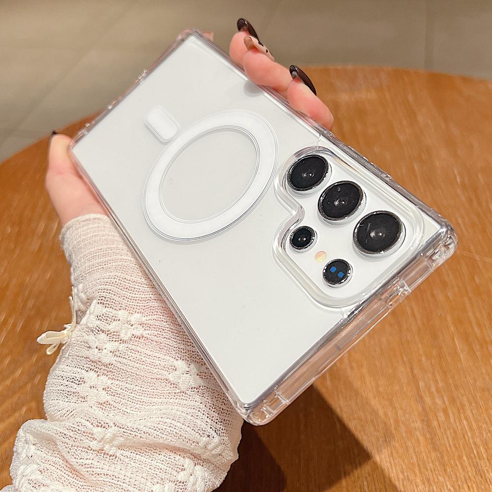 KEYSION Crystal HD Transparent for Magsafe Magnetic Wireless Charge Case for Samsung Galaxy S22 S23 Ultra S21 FE Hard Cover