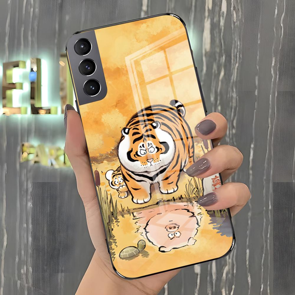 Funny Fat Tiger Phone Case For Samsung S26 S25 Plus S20 S20 Plus S22 Ultra S23 FE S21 Plus S21 Ultra Glass Cover