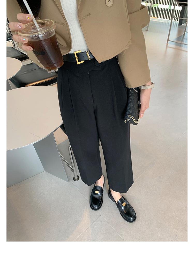 2025 Autumn Round Head Small Gold Buckle Single Shoes Thick Heel Platform Small Leather Shoes British Style Loafers Women's Lightweight