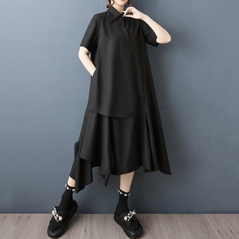 Short Sleeve Plus Size Black Vintage New In Dresses for Women Casual Loose Long Summer Shirt Dress