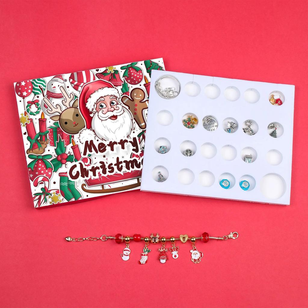 Christmas Advent Calendar Bracelets 2025 24 Days Xmas Countdown Calendar DIY Jewelry Making Kit Gift 22 Sets Of Charm Beads
