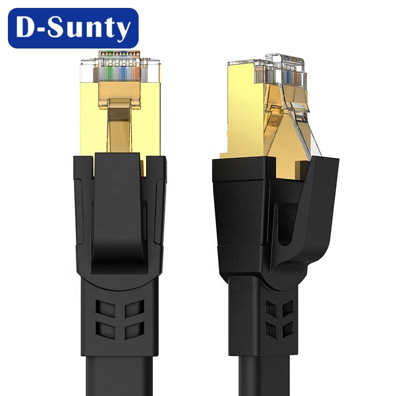 Cat8 Gold plated RJ45 30/26awg Pure Copper Flat Wire SSTP SFTP Cat 8 Ethernet Cable Cat8 Patch Cord Network Cable