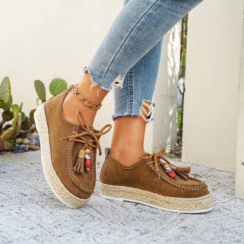 Women's Platform Fashion Single Shoes Fall New Retro Versatile Front Strap Beaded