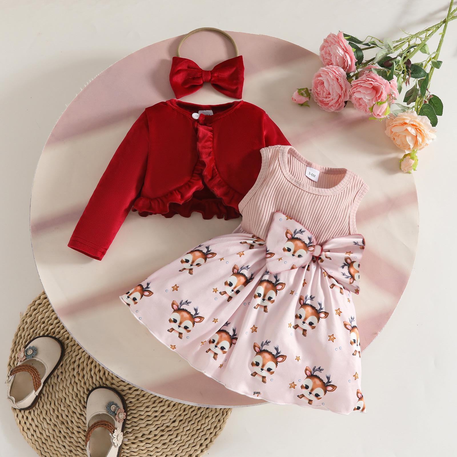 

Рождественское шерстяное пальто-платье для девочки и набор с повязкой на голову - Тема пряничного человечка и оленя 3 Years