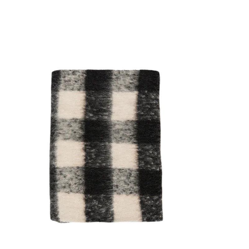 Korean Style Imitation Cashmere Plaid Scarf - Women's Warm, Thick, and Versatile Neck Warmer for Fall and Winter.
