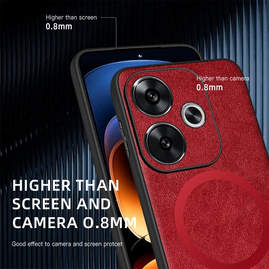 For POCO F6 F6 Pro PU Leather Magnetic Ring Soft Edge Anti-Drop Anti-Fingerprint Phone Case