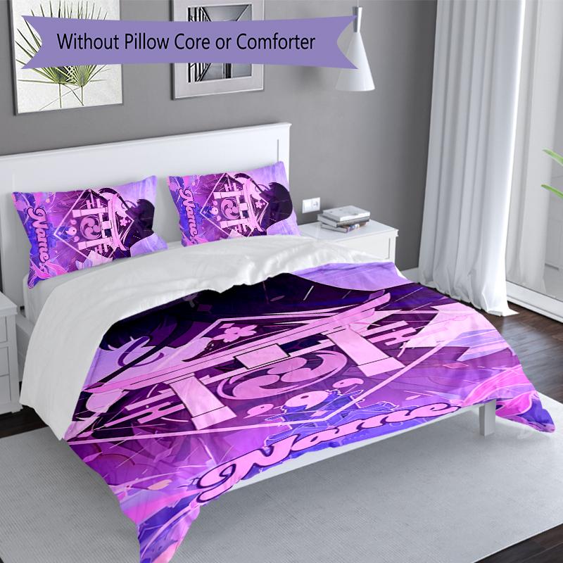 3pcs Custom Name Genshin Impact Characters Set,Includes 1 Duvet Cover and 2 Pillowcases,All-season Bedroom Decor