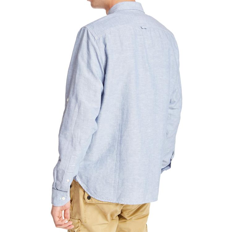 Timberland Button Single Pocket Cotton Linen Casual Slim Fit Long Sleeve Shirt Men Shirts Sky-Blue A2BDKB02