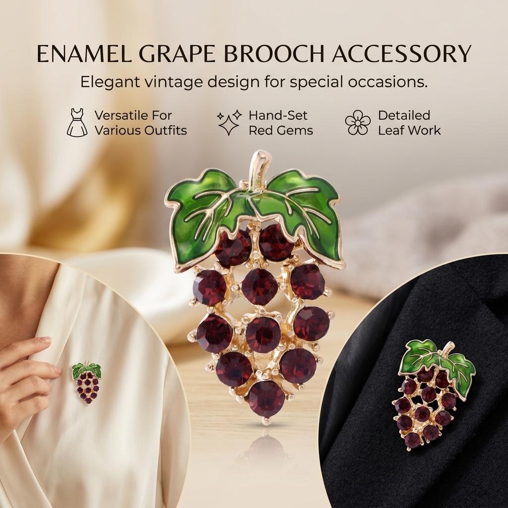 Rhinestone Grape Brooch Pin Zinc Alloy KC Gold Plated For Clothes Scarf Bag Decoration