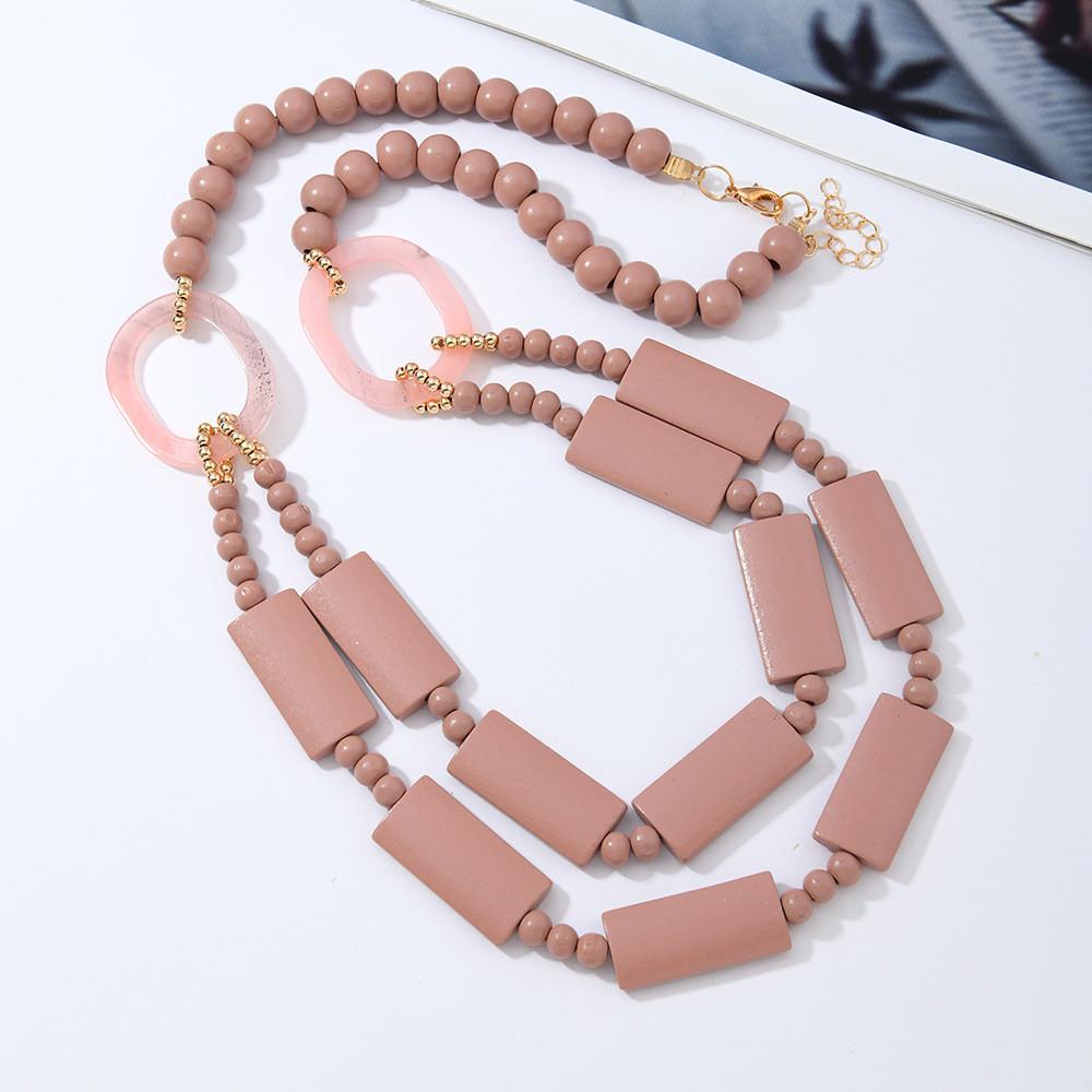 Geometric Wooden Bead Necklace For Women With Multilayer Handcrafted Design For Summer Travel