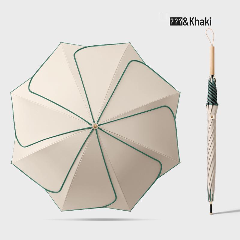 Long Handle Floral Umbrella, Dual-Use for Sun & Rain, UV Protective Black Rubber Shade for Women.