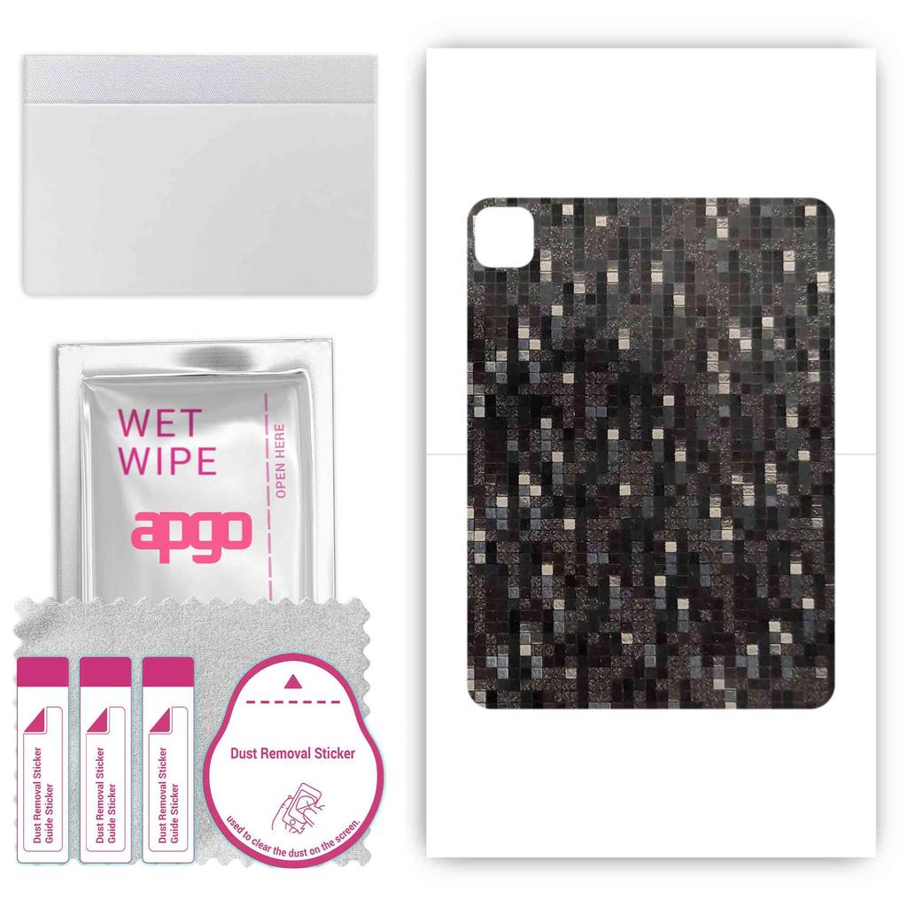 apgo Protective Skin Sticker for the Back Compatible with Apple iPad Pro 11 (2021), Wrap Film, Foil, Vinyl - Pattern Carbon Black Pixel
