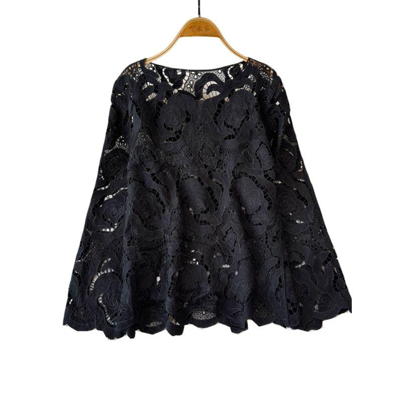 French Horn Long Sleeves Weaving Hollow Crochet Knitwear Women's Summer Wear Lazy and Loose Slimming outside Wear Sun Protective Blouse