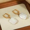 Gold-Plated Titanium Steel Irregular Freshwater Pearl Earrings - Retro Light Luxury Style for Women