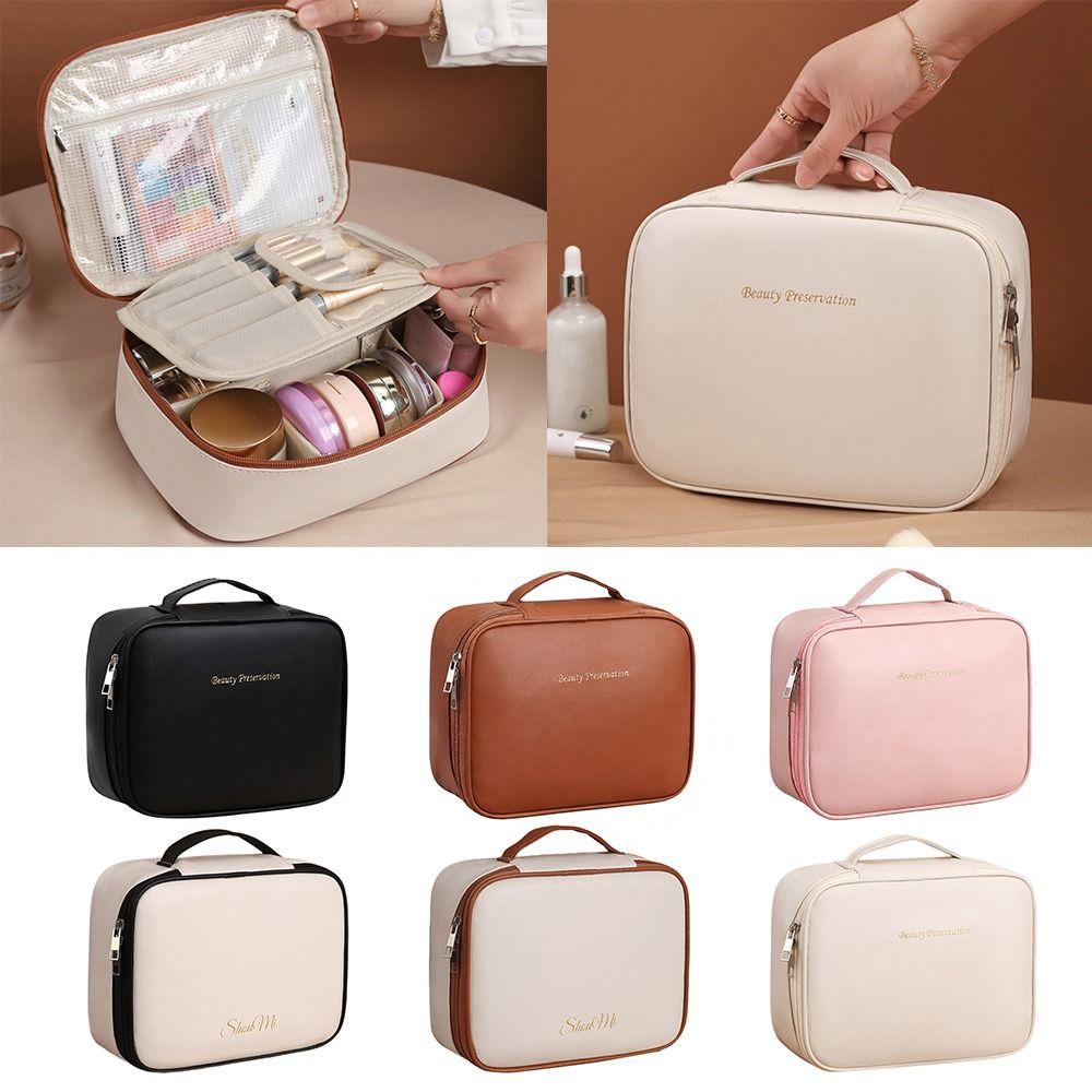 Square Detachable Makeup Bag PU Leather Zipper Cosmetic Bag Compartmentalized Storage Waterproof Makeup Bag Storage Bag