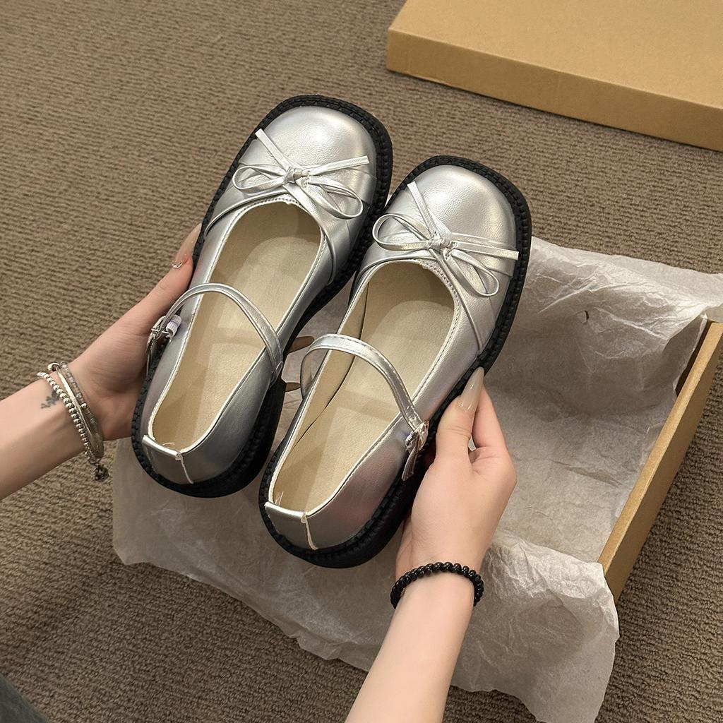 Round Head Shallow Mouth Bow Single Shoes Spring 2025 New Fashion Versatile Mary Jane Soft Sole Small Single Shoes Women's Shoes