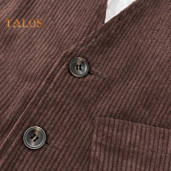 Herre cordfløyelvest frakk V-hals, ermeløs enkeltspent knapper vest med lommer Ensfarget vestjakke
