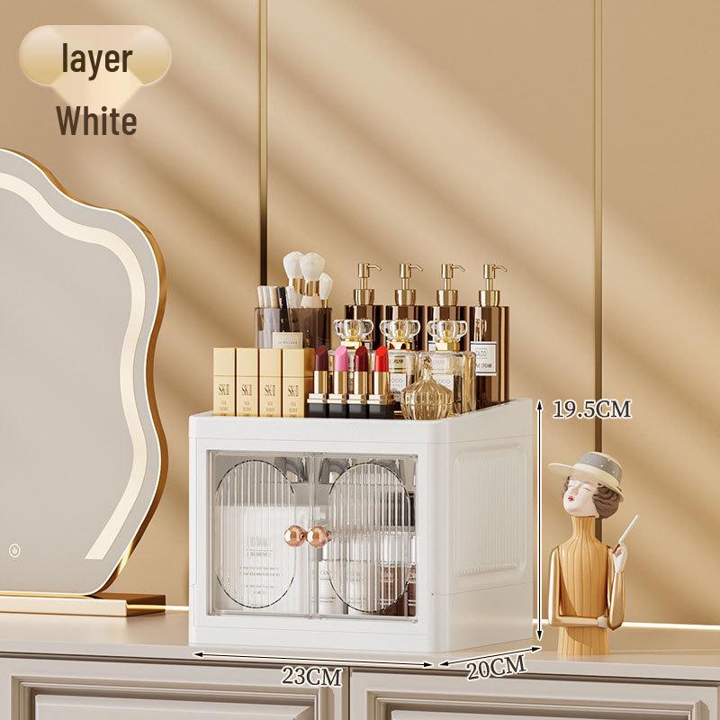 Desktop Multi-Layer Storage Box for Cosmetics, Stationery, and Skincare - Dustproof Push-Door Design