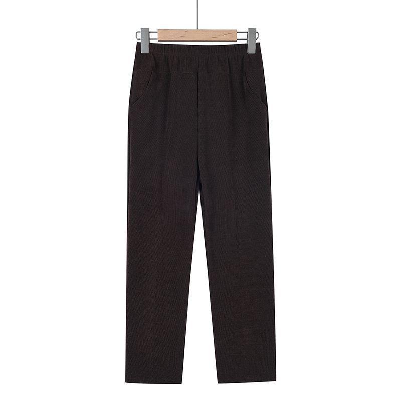 Women's Plus Size High Waist Corduroy Pants for Middle-aged & Elderly - Autumn/Winter, Thickened Velvet, Straight Leg, Mom & Grandma Fit