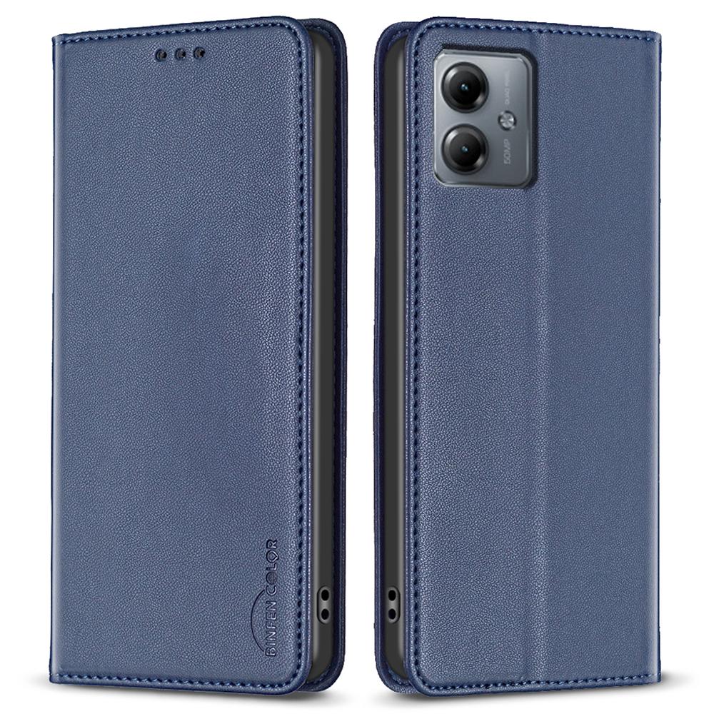 

BINFEN COLOR BF18 For Motorola Moto G14 4G Phone Case Card Holder Foldable Stand Leather Cover Blue